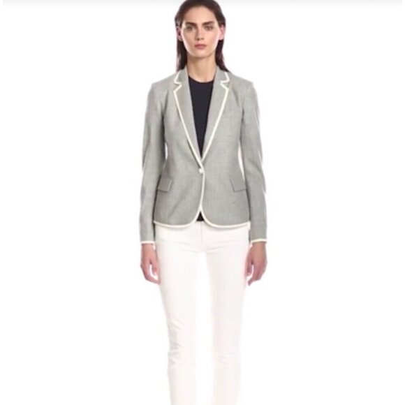 Theory Elisity Wool contrasting trims blazer, Gray / white, Size 8 - Picture 1 of 12